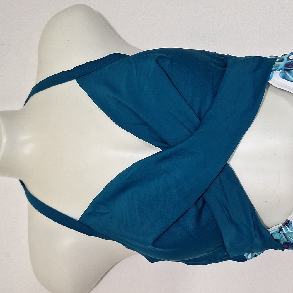 Eomenie Leaf Print Cutout One Piece Swimsuit Teal Large - Picture 4 of 9